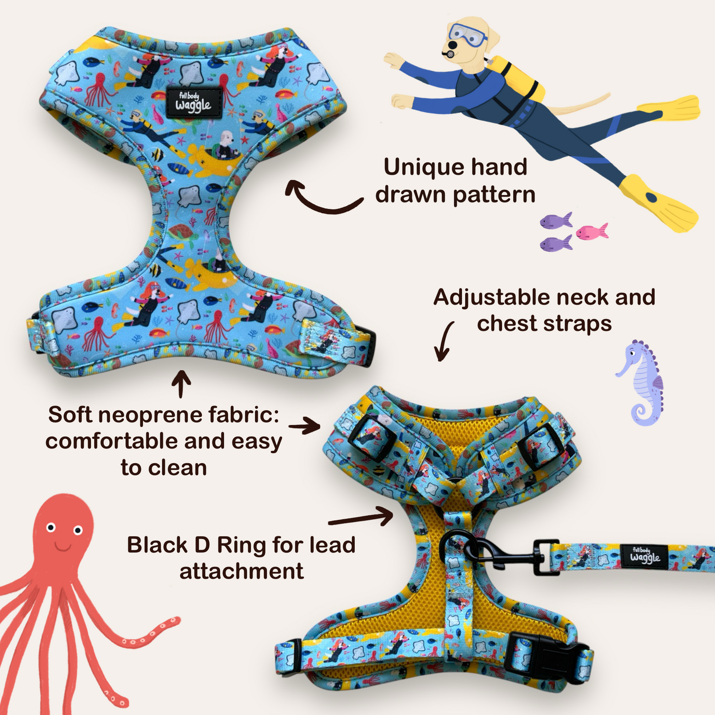 Dogs under the sea - adjustable harness
