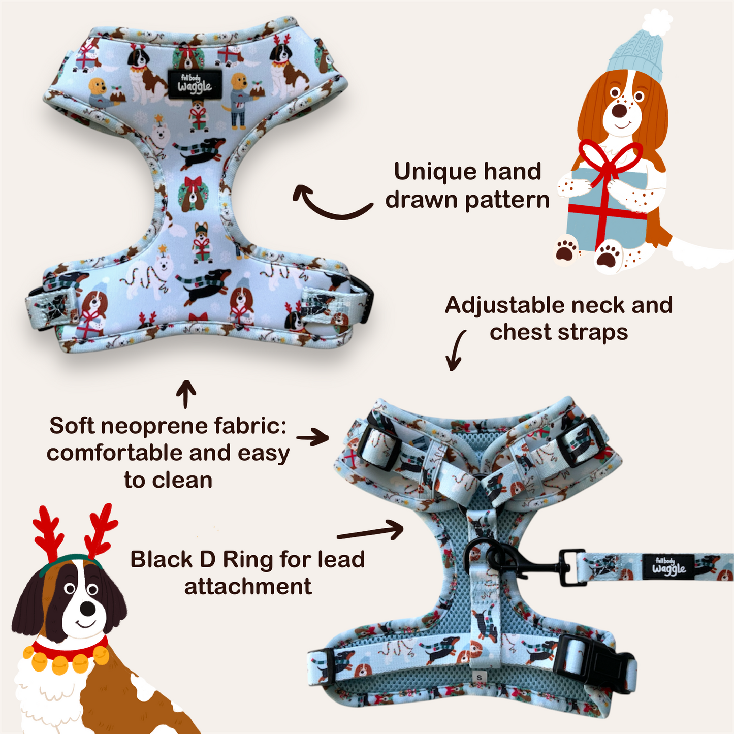 Christmas Pups - adjustable harness